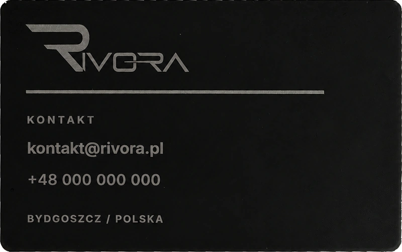 Tył tej samej wizytówki — e-mail i przykładowy numer +48 000 000 000